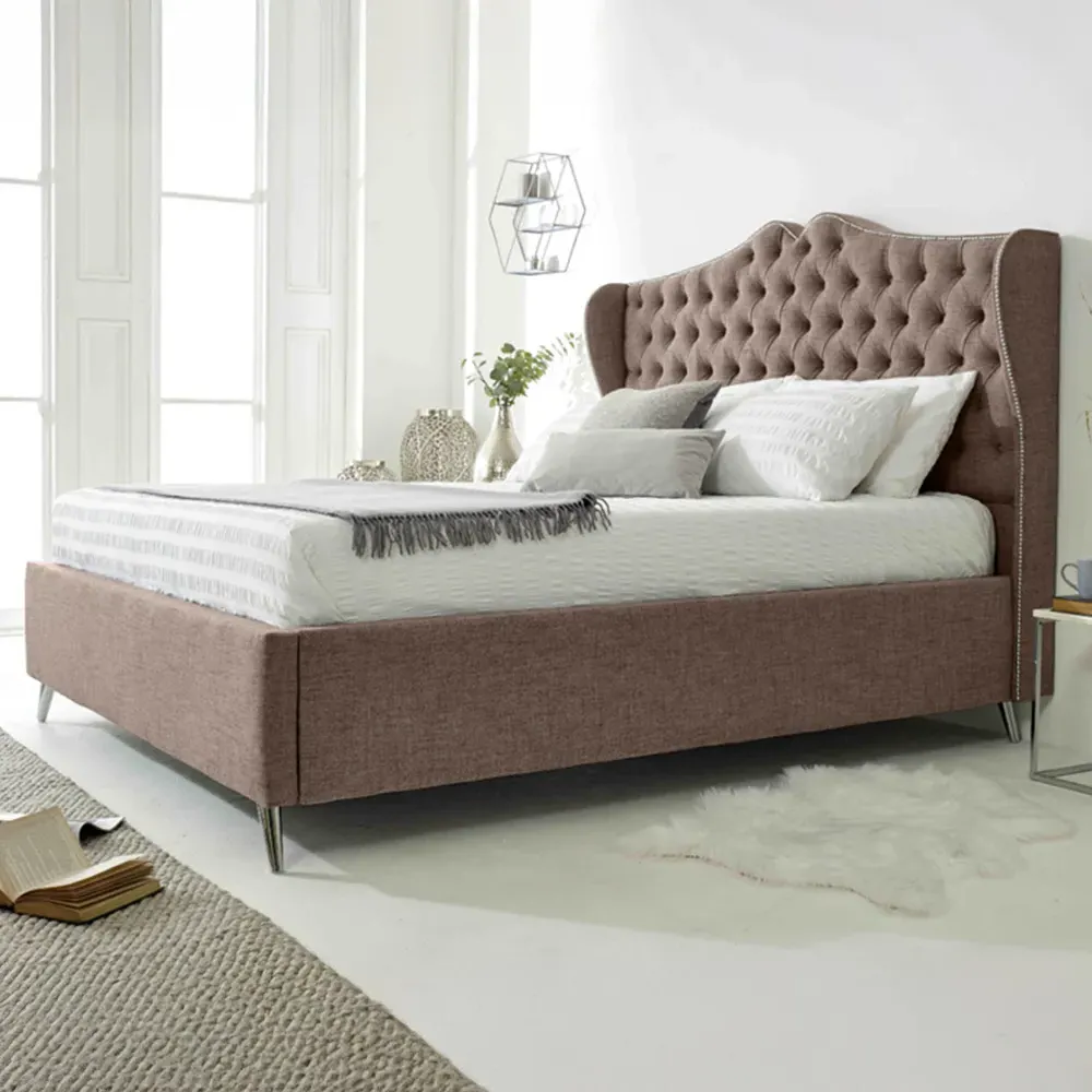 Vanessa Double Bed Frame with Headboard - Cream, Fabric