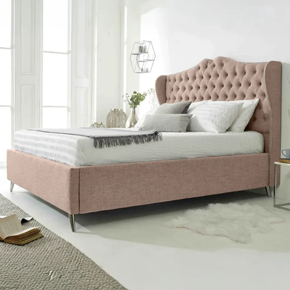 Vanessa Double Bed Frame with Headboard - Cream, Fabric