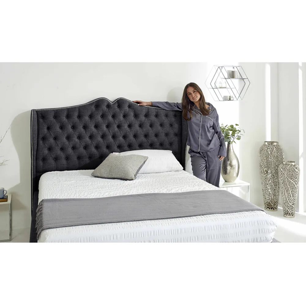Vanessa Double Bed Frame with Headboard - Grey, Fabric