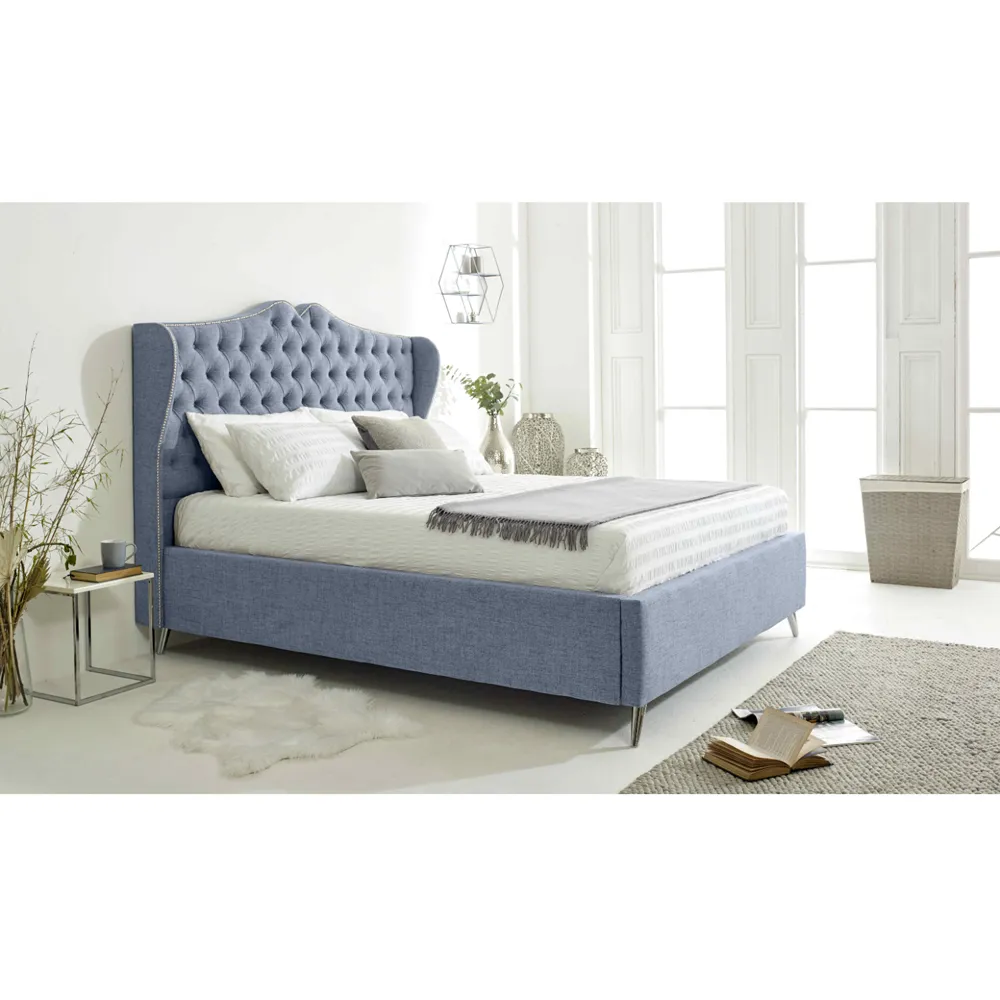 Vanessa Double Bed Frame with Headboard - Grey, Fabric