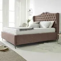 Vanessa King Size Bed Frame with Headboard - Cream, Fabric