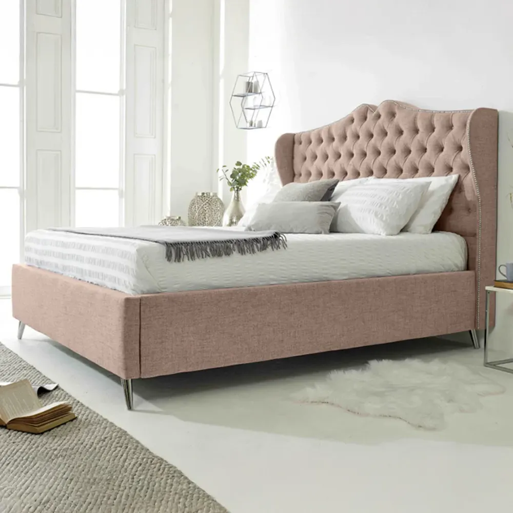 Vanessa King Size Bed Frame with Headboard - Cream, Fabric