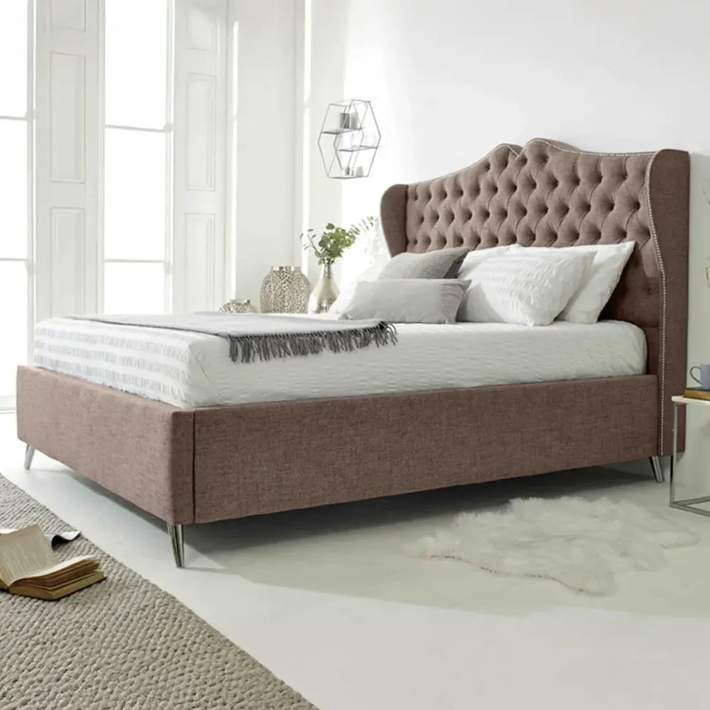 Vanessa King Size Bed Frame with Headboard - Cream, Fabric