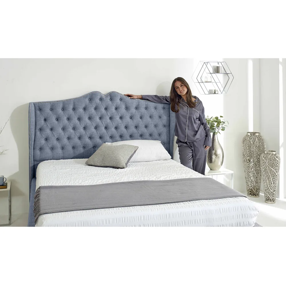Vanessa King Size Bed Frame with Headboard - Grey, Fabric