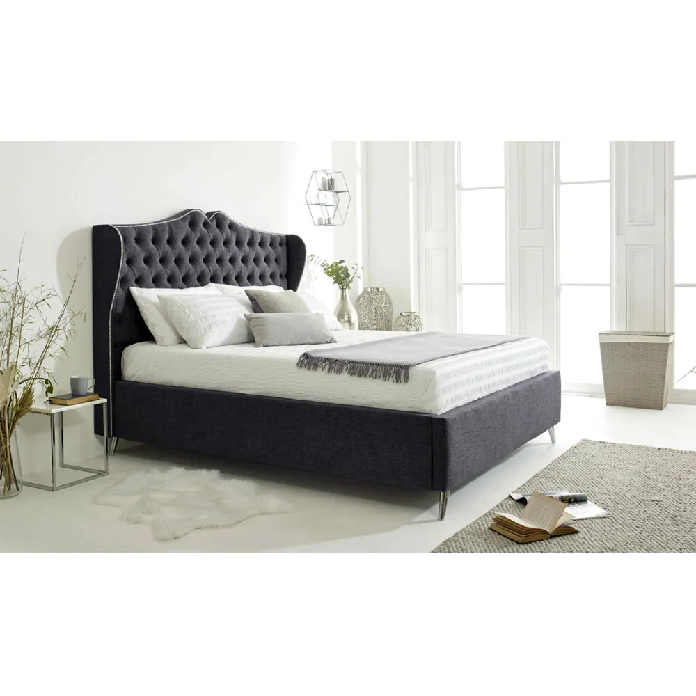 Vanessa King Size Bed Frame with Headboard - Grey, Fabric