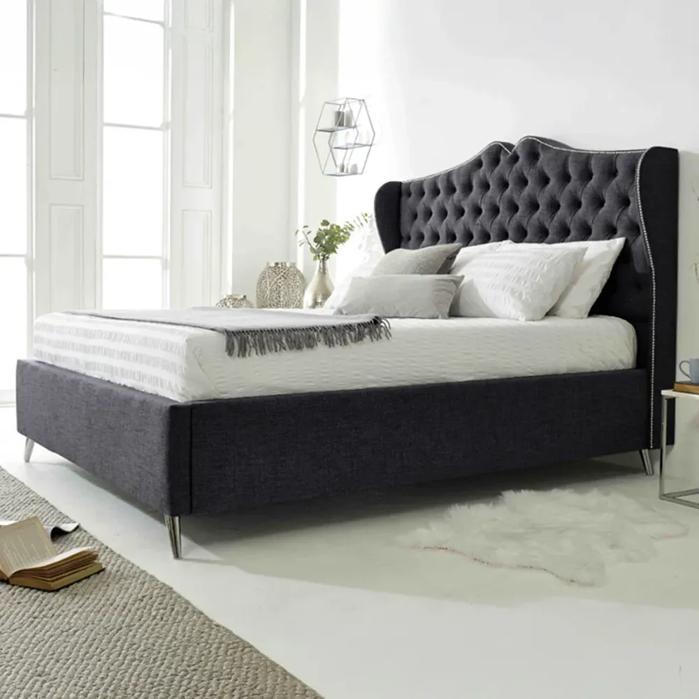 Vanessa King Size Bed Frame with Headboard - Grey, Fabric