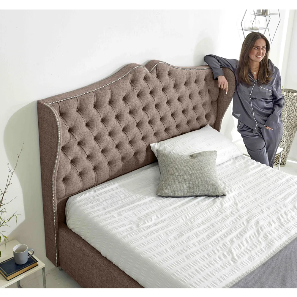 Vanessa Single Bed Frame with Headboard - Cream, Fabric