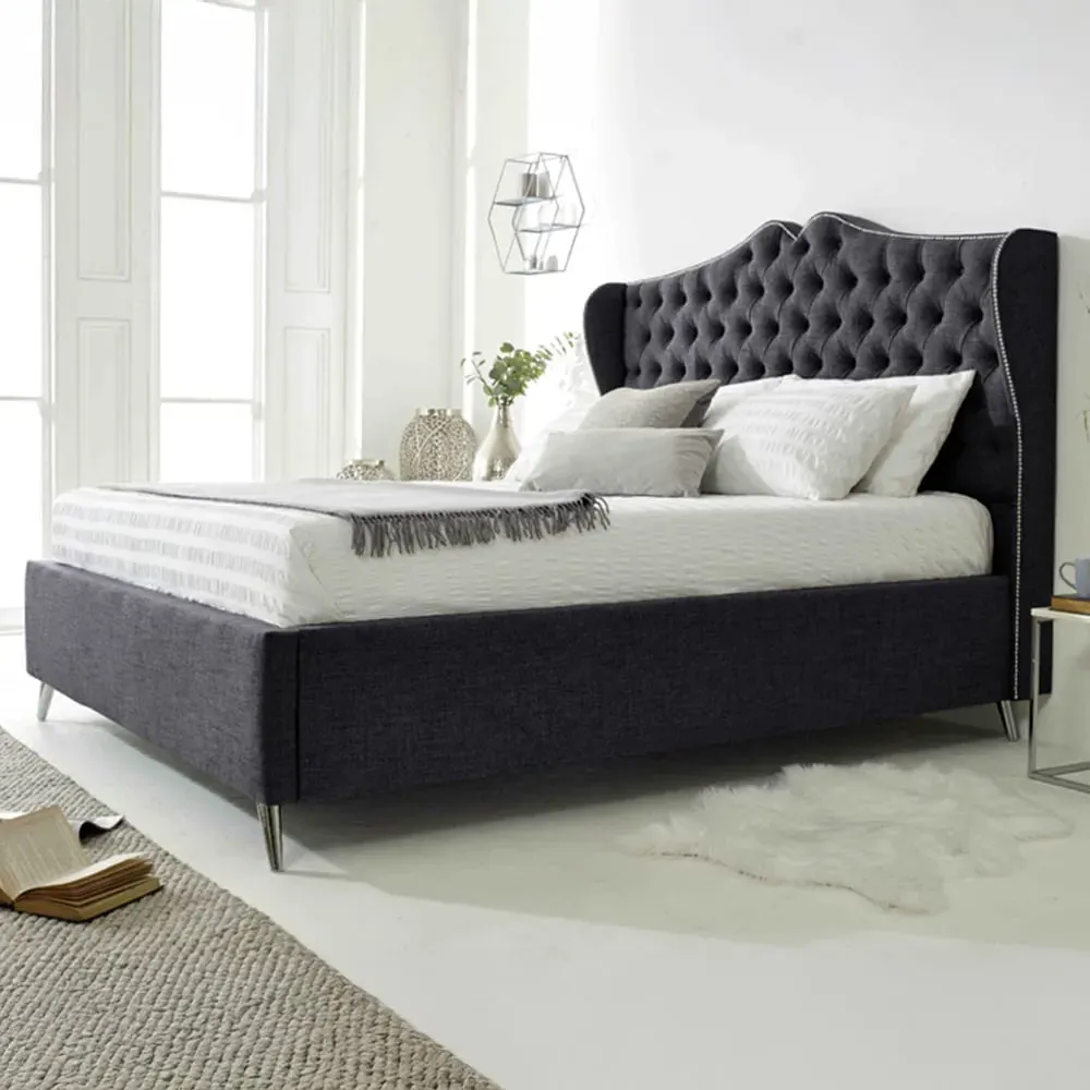Vanessa Single Bed Frame with Headboard - Grey, Fabric