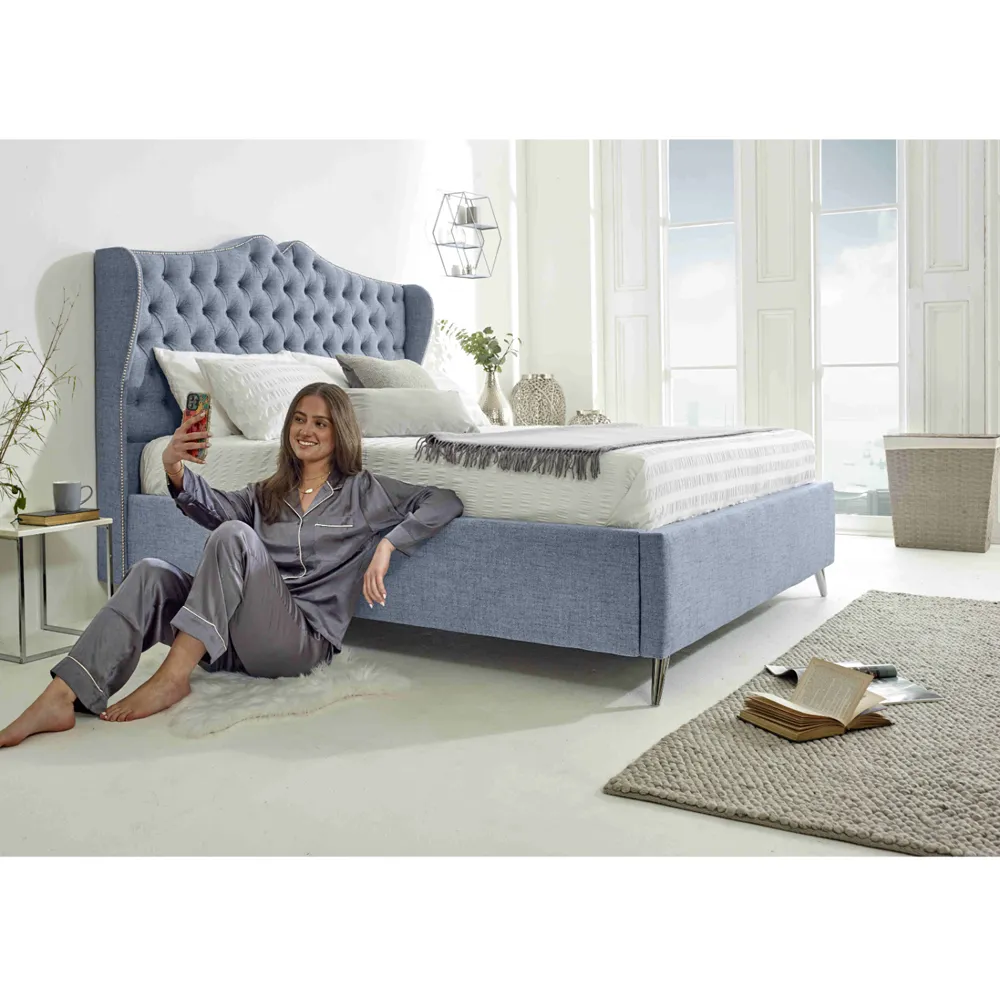 Vanessa Super King Bed Frame with Headboard - Grey, Fabric
