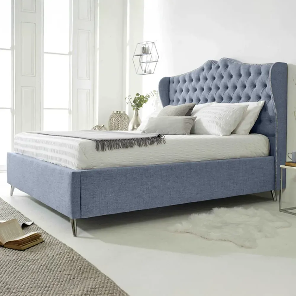 Vanessa Super King Bed Frame with Headboard - Grey, Fabric