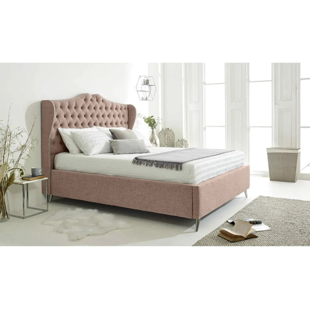Vanessa Super King Size Bed Frame with Headboard - Cream, Fabric