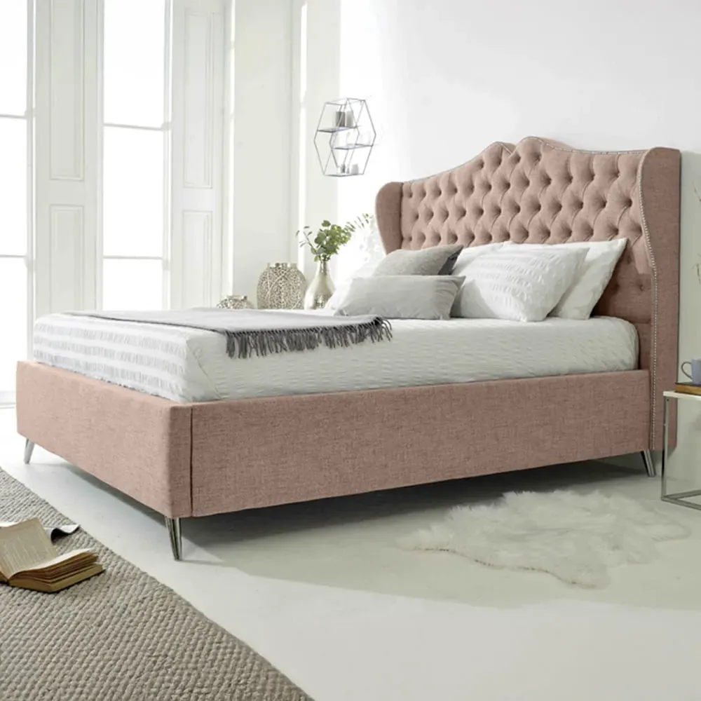 Vanessa Super King Size Bed Frame with Headboard - Cream, Fabric