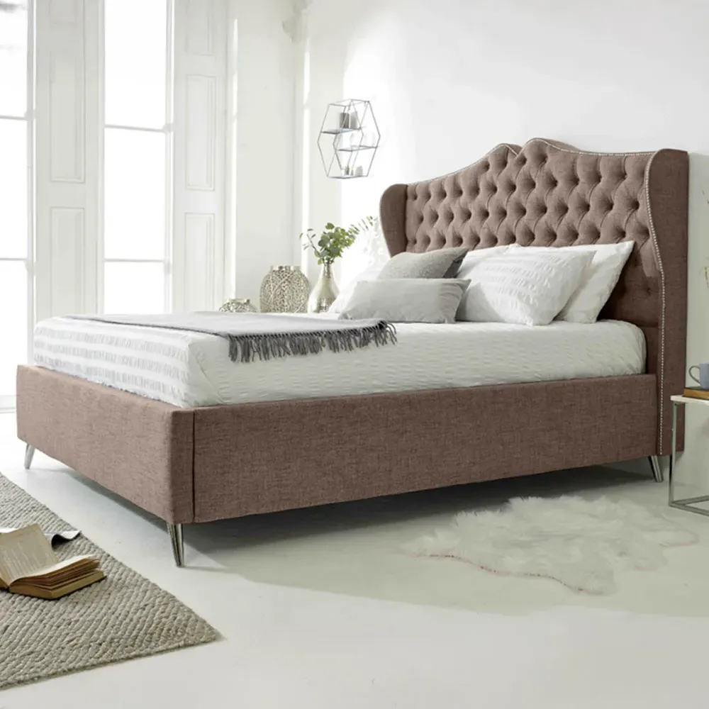 Vanessa Super King Size Bed Frame with Headboard - Cream, Fabric