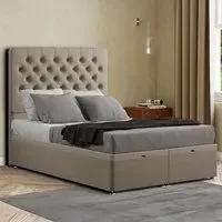 Winchester Double Ottoman Bed with Storage - Beige, Linen