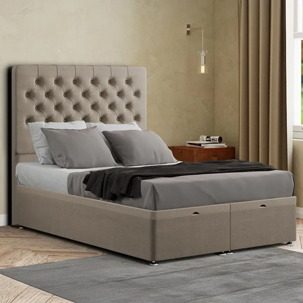 Winchester Double Ottoman Bed with Storage - Beige, Linen