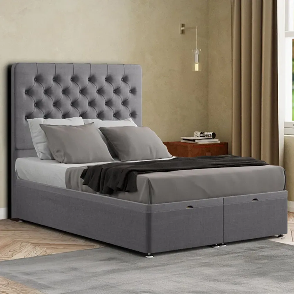 Winchester Double Ottoman Bed with Storage - Grey, Linen
