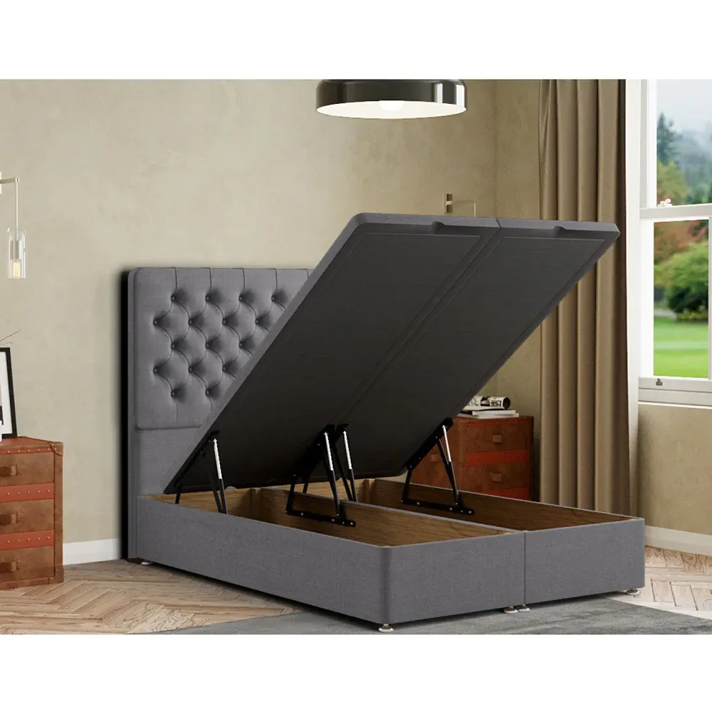 Winchester King Size Ottoman Bed with Storage - Grey, Linen