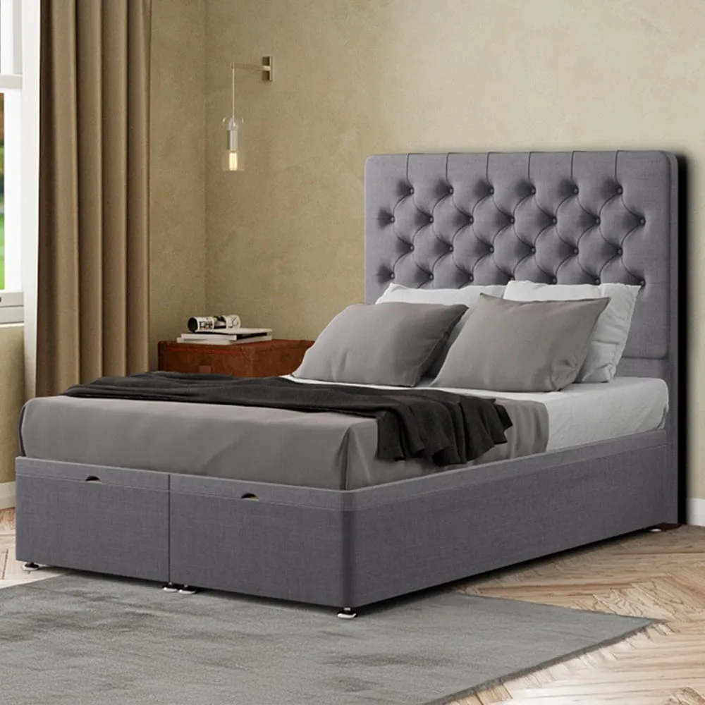 Winchester King Size Ottoman Bed with Storage - Grey, Linen