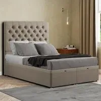 Winchester Single Ottoman Bed with Storage - Beige, Linen