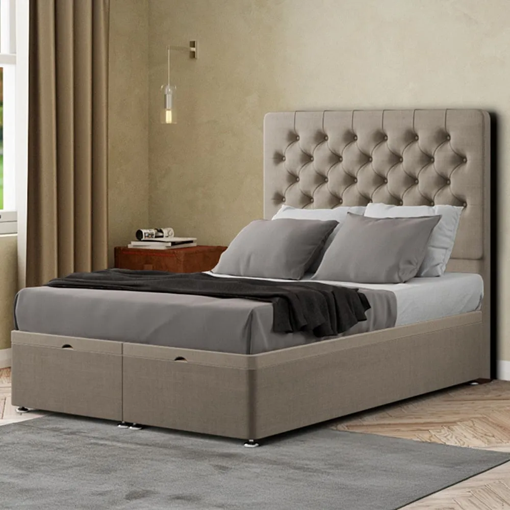 Winchester Single Ottoman Bed with Storage - Beige, Linen
