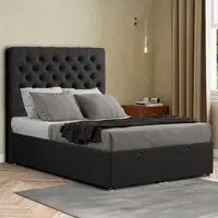 Winchester Single Ottoman Bed with Storage - Black, Linen