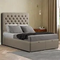 Winchester Small Double Ottoman Bed with Storage - Beige, Linen