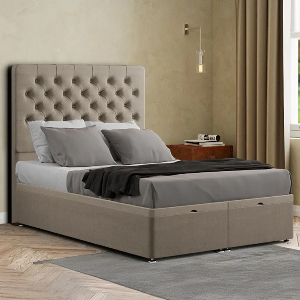 Winchester Small Double Ottoman Bed with Storage - Beige, Linen image