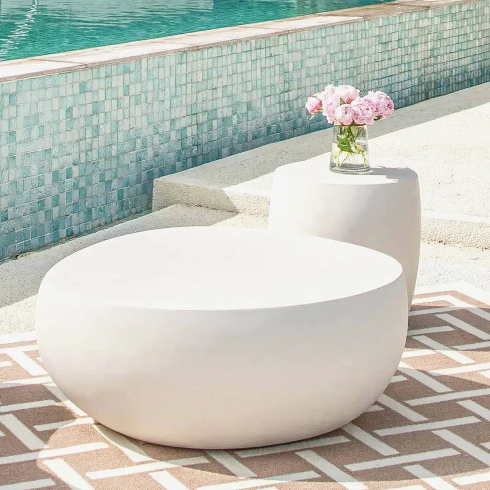 Ikaria Round Side Table - Cream White, GRC