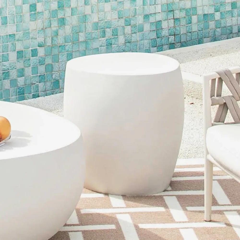 Ikaria Round Side Table - Cream White, GRC