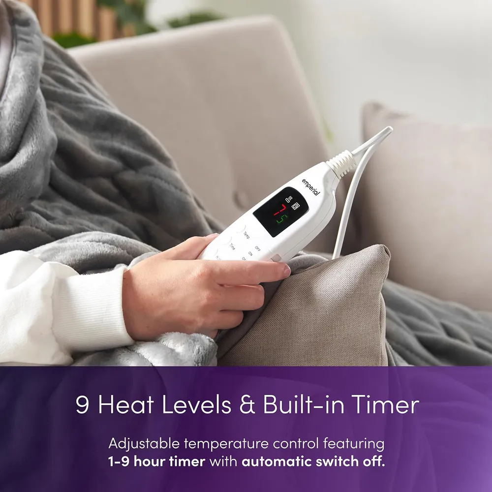 Electric Heated Throw Blanket - Grey, Micro Fleece