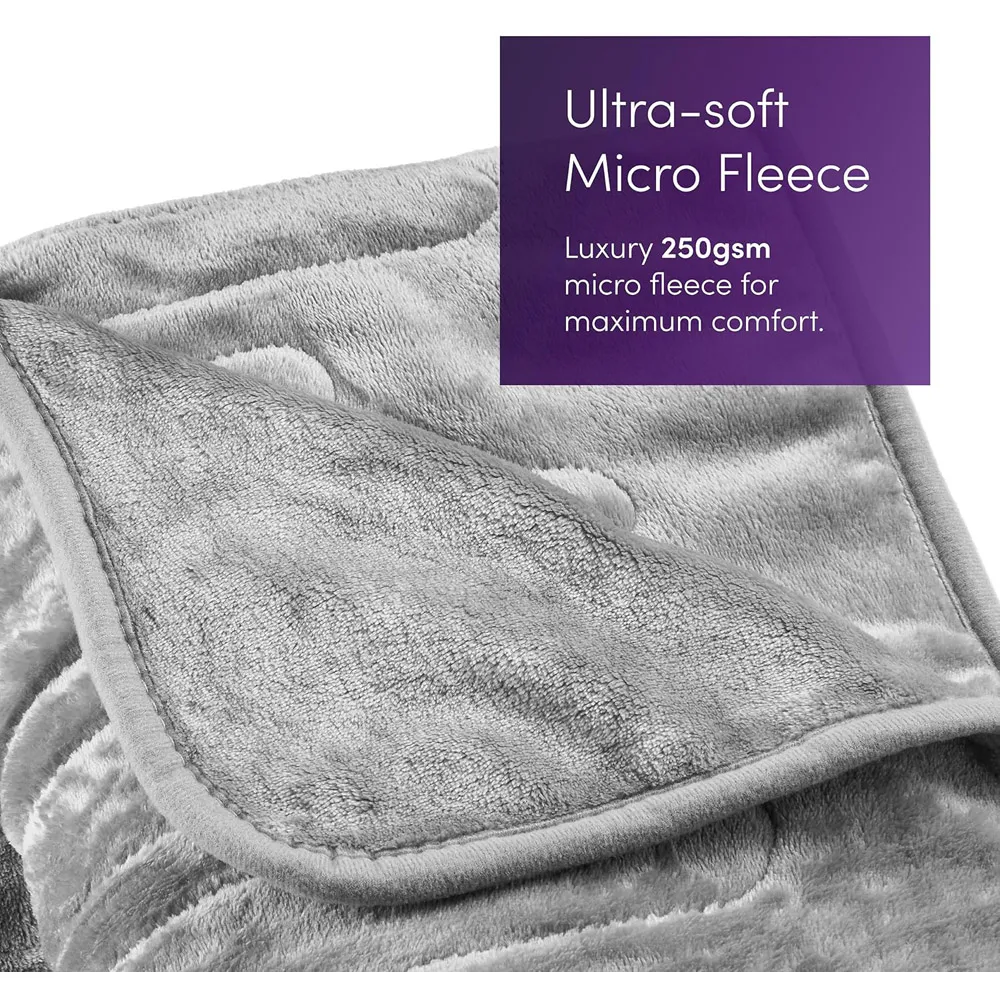 Electric Heated Throw Blanket - Grey, Micro Fleece