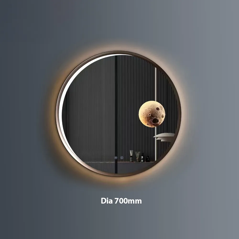 ENER-J Round LED Mirror with Dimmable Lighting - White, Aluminium