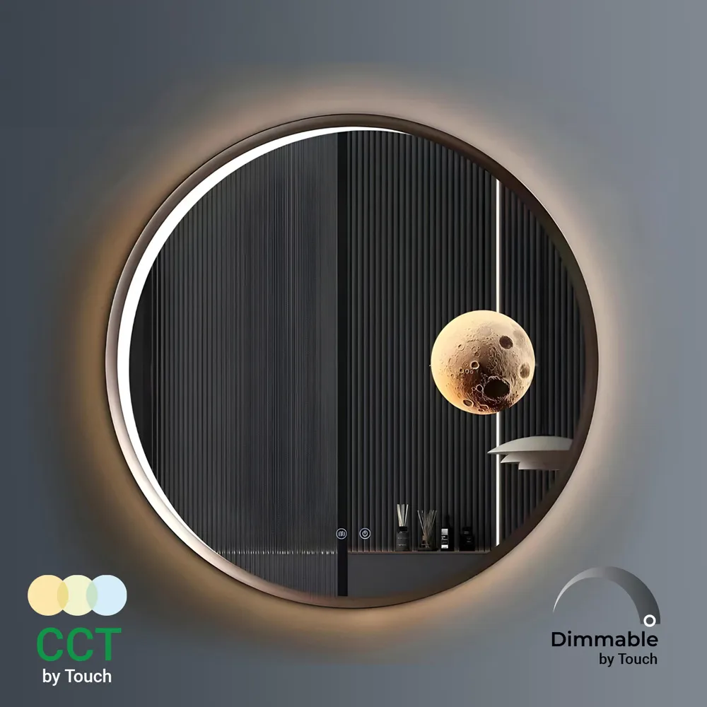 ENER-J Round LED Mirror with Dimmable Lighting - White, Aluminium