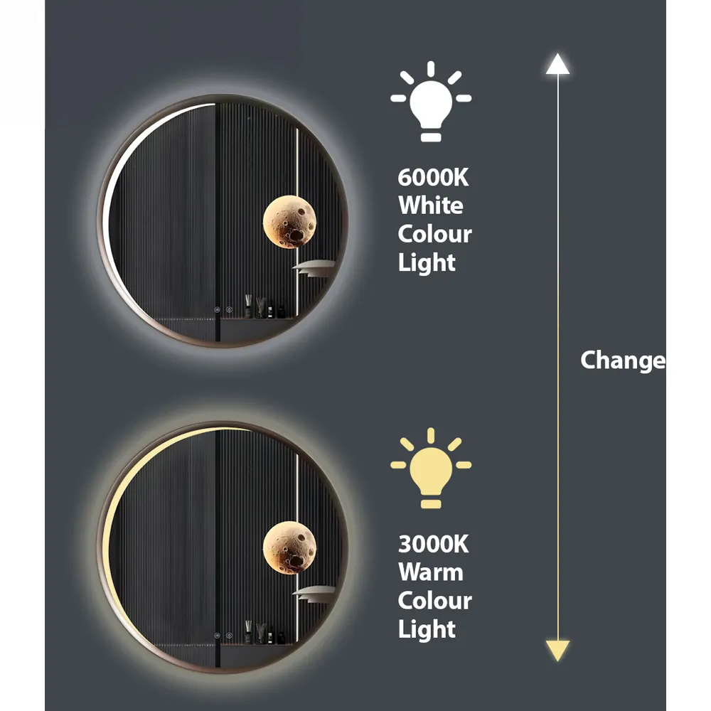 ENER-J Round LED Mirror with Dimmable Lighting - White, Aluminium