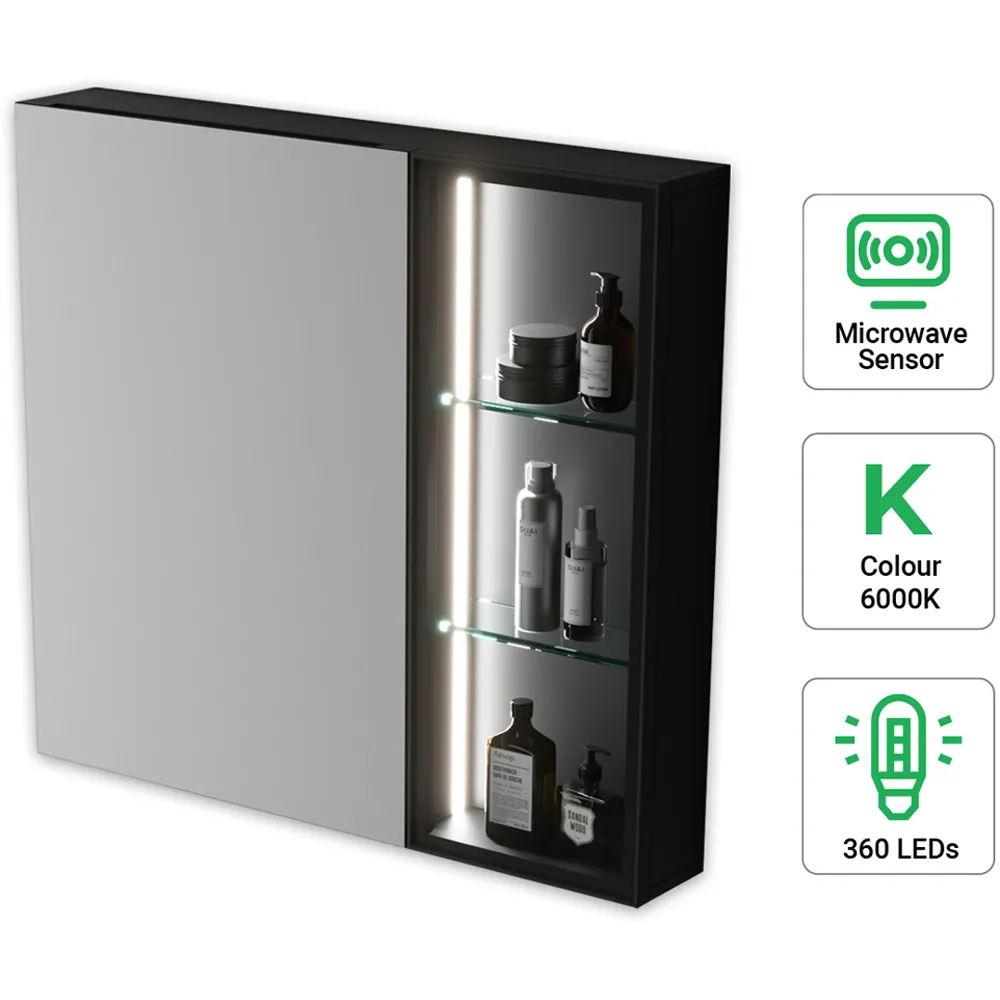 Rectangular LED Mirror Cabinet with Sensor - Black, Aluminium