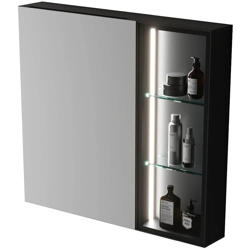 Rectangular LED Mirror Cabinet with Sensor - Black, Aluminium image