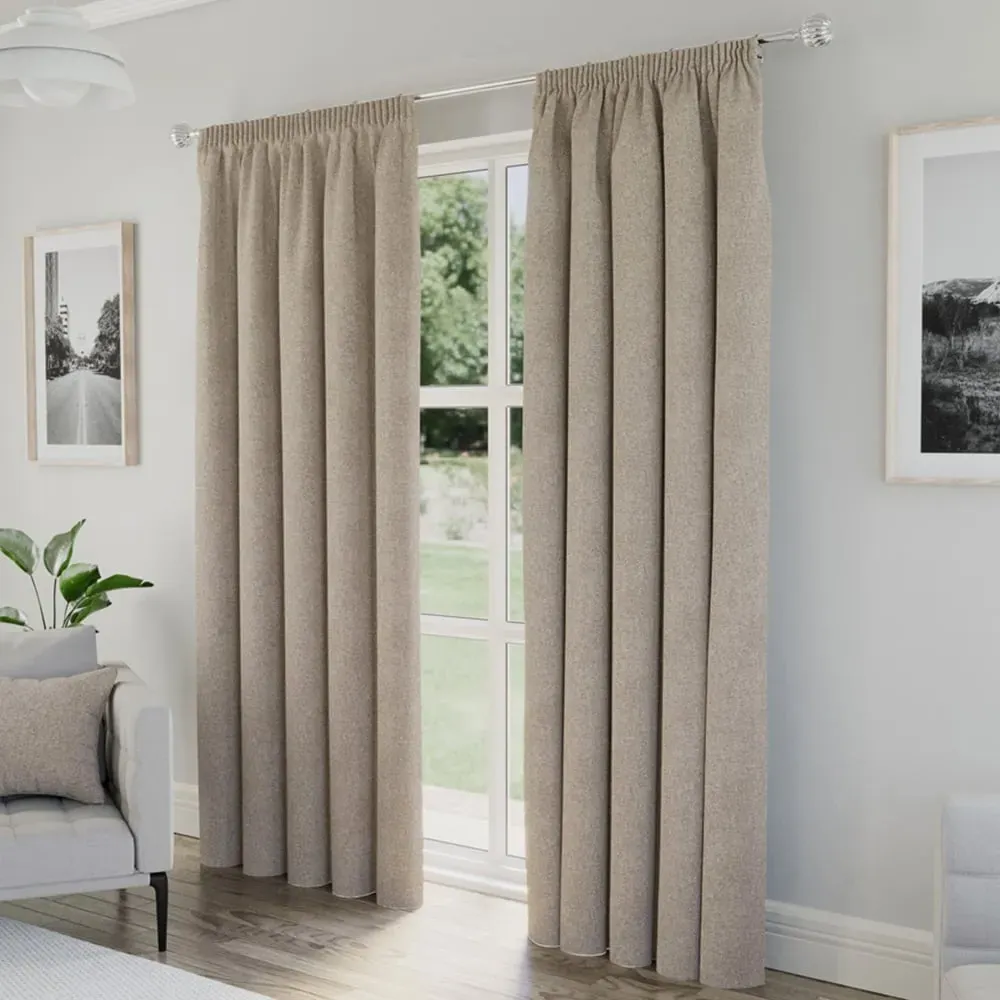 Dallas Thermal Blackout Pencil Pleat Curtains - Natural