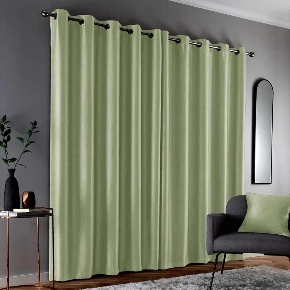 Goodwood Embossed Wave Thermal Eyelet Curtains - Green, Polyester