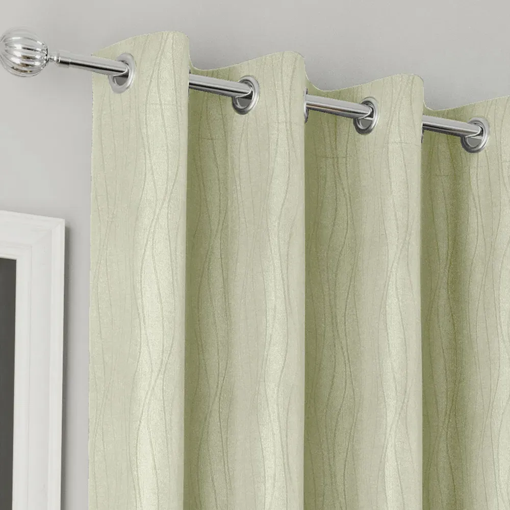 Goodwood Embossed Wave Thermal Eyelet Curtains - Green, Polyester