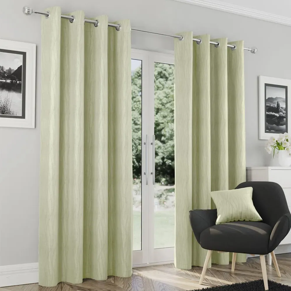 Goodwood Embossed Wave Thermal Eyelet Curtains - Green, Polyester image