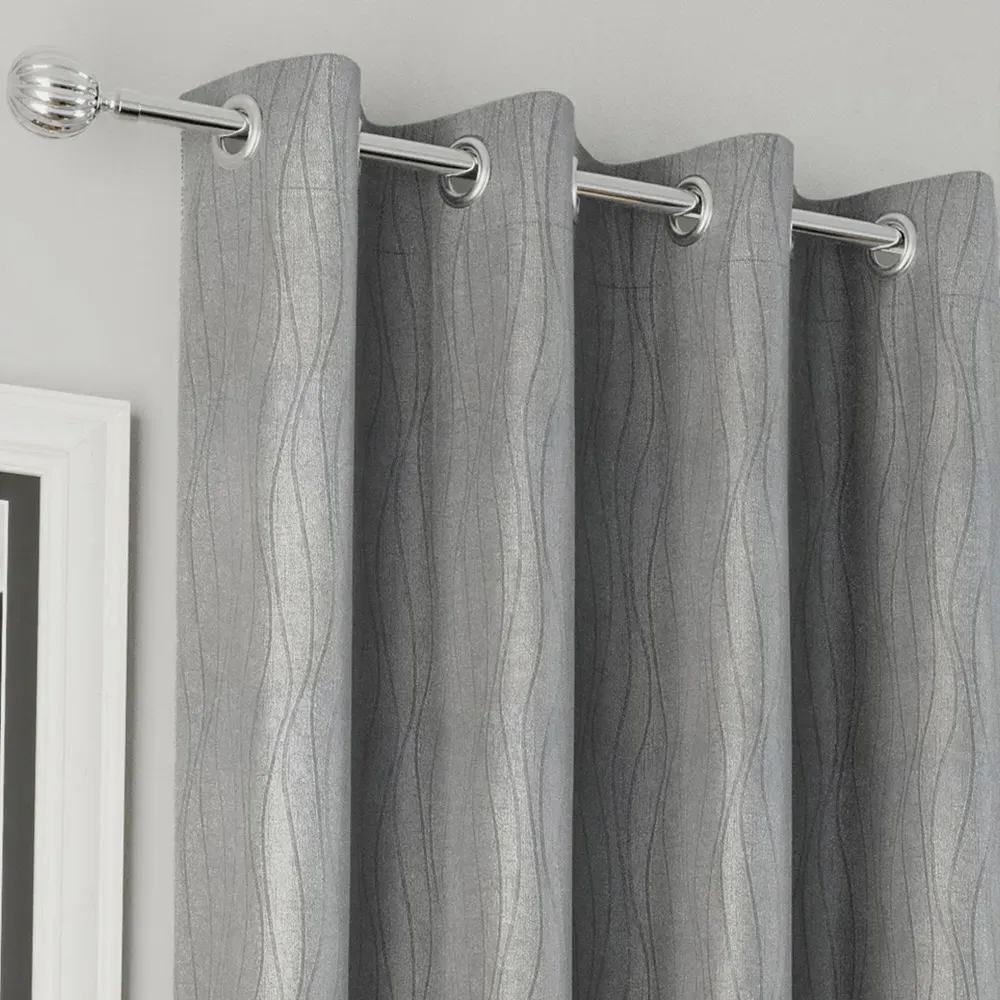 Goodwood Embossed Wave Thermal Eyelet Curtains - Silver