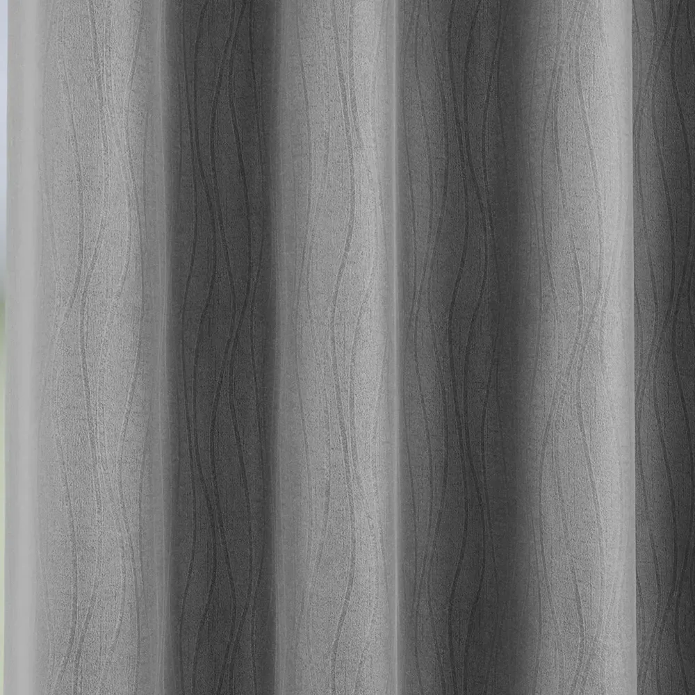 Goodwood Embossed Wave Thermal Eyelet Curtains - Silver