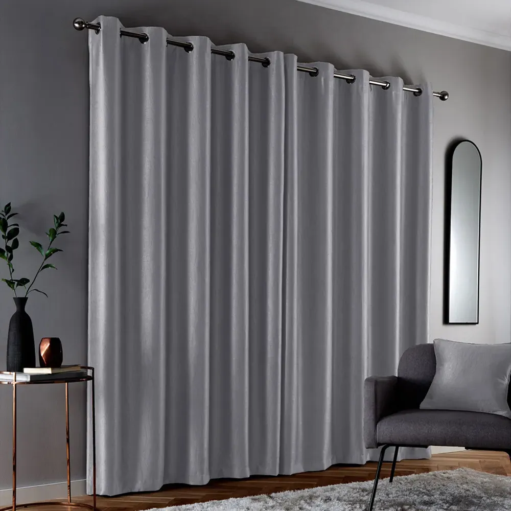 Goodwood Embossed Wave Thermal Eyelet Curtains - Silver