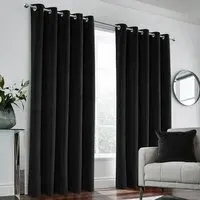 Hampton Blackout Thermal Eyelet Curtains - Black, Velvet