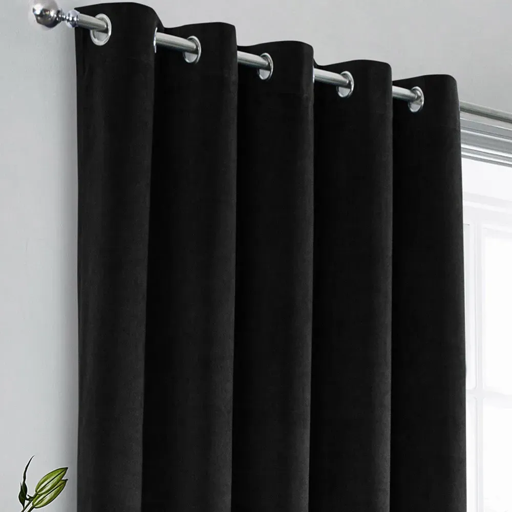 Hampton Blackout Thermal Eyelet Curtains - Black, Velvet