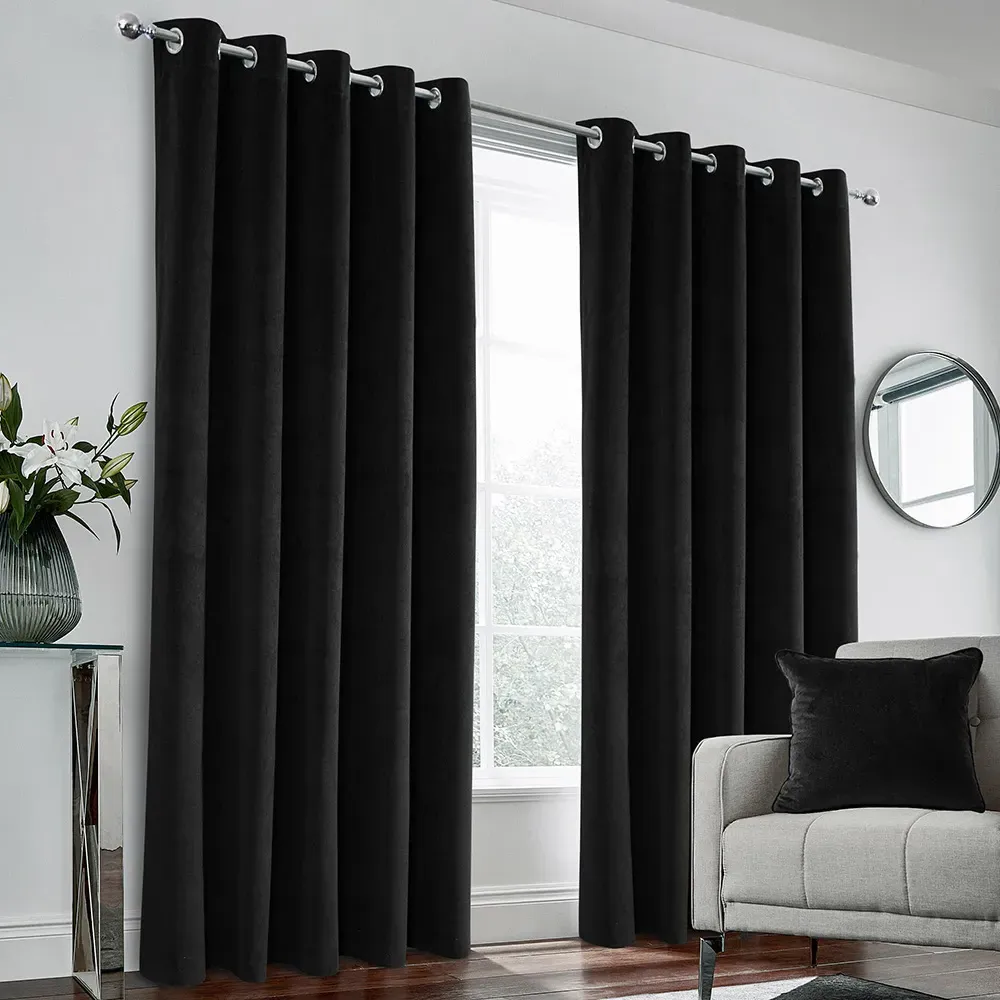 Hampton Blackout Thermal Eyelet Curtains - Black, Velvet