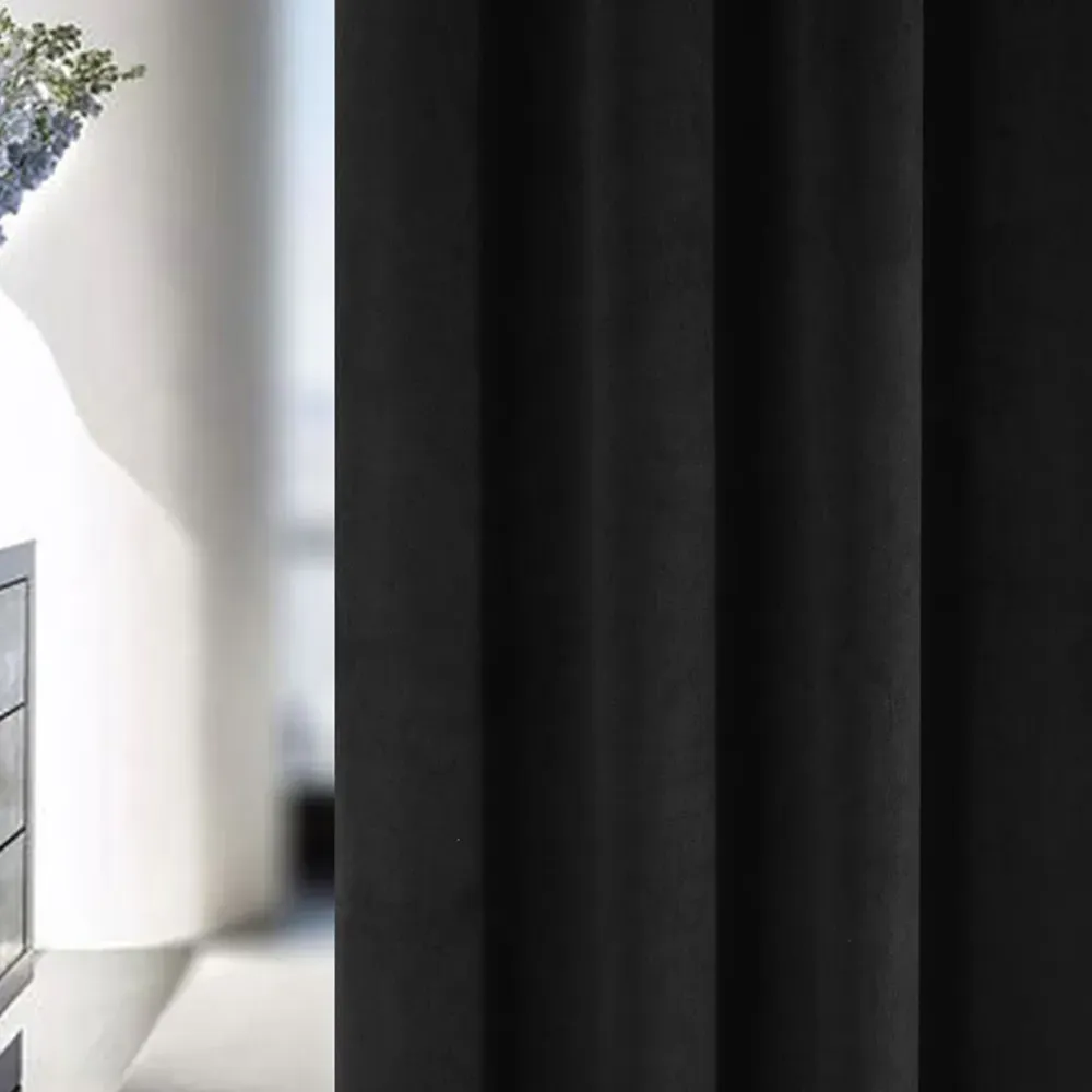 Hampton Blackout Thermal Eyelet Curtains - Black, Velvet