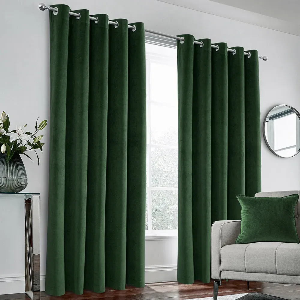 Hampton Blackout Thermal Eyelet Curtains - Green, Velvet