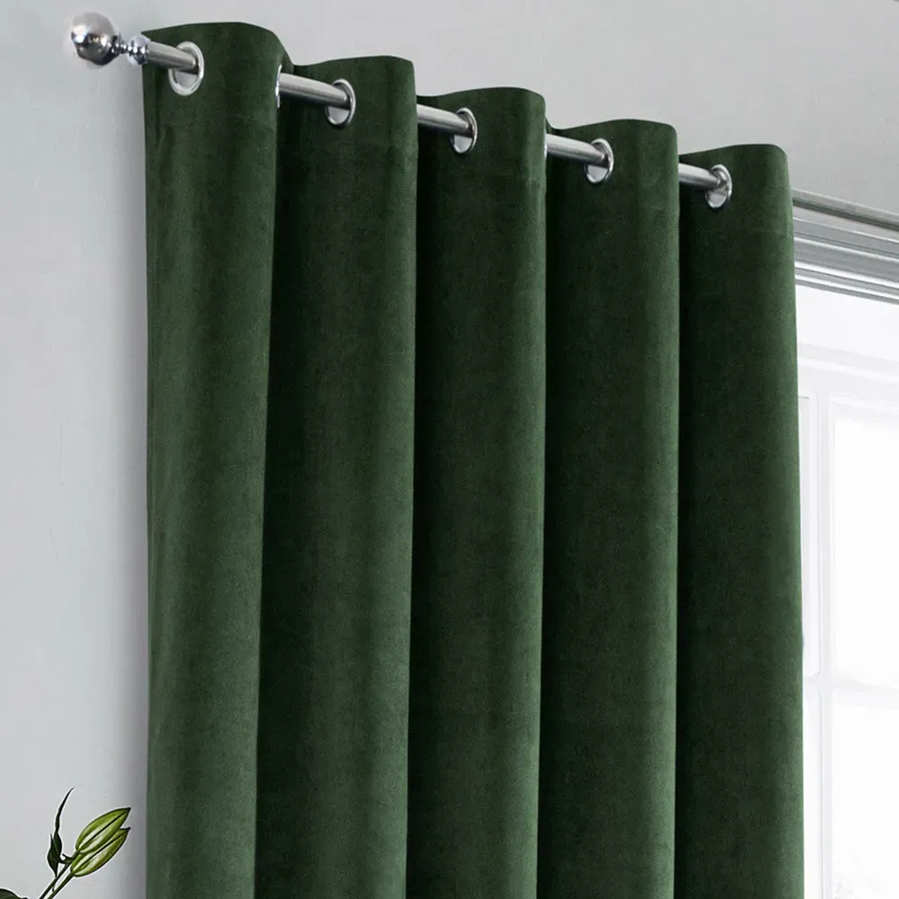 Hampton Blackout Thermal Eyelet Curtains - Green, Velvet