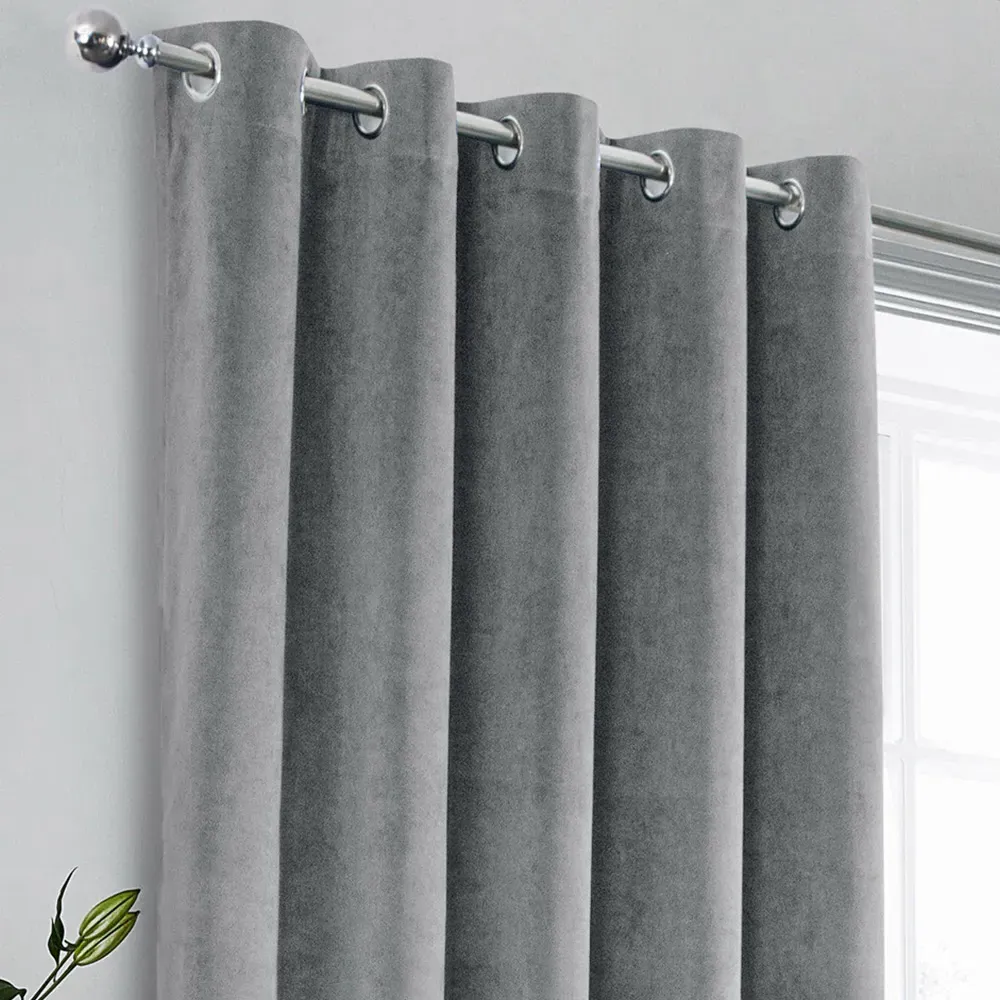Hampton Blackout Thermal Eyelet Curtains - Grey, Velvet